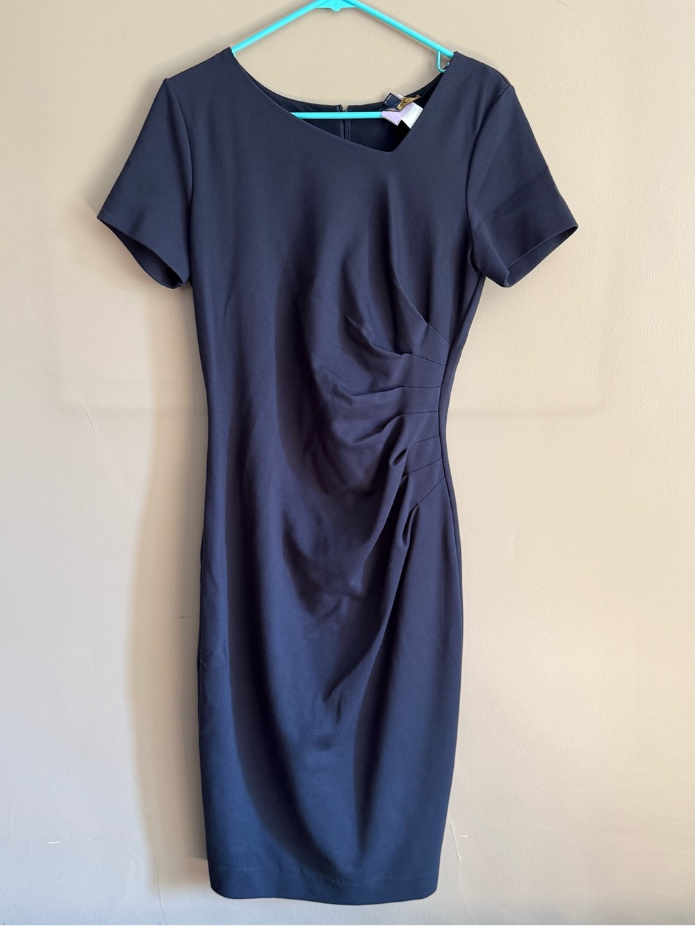 Brooks Brothers Navy Short-Sleeve Ruched Sheath Dress